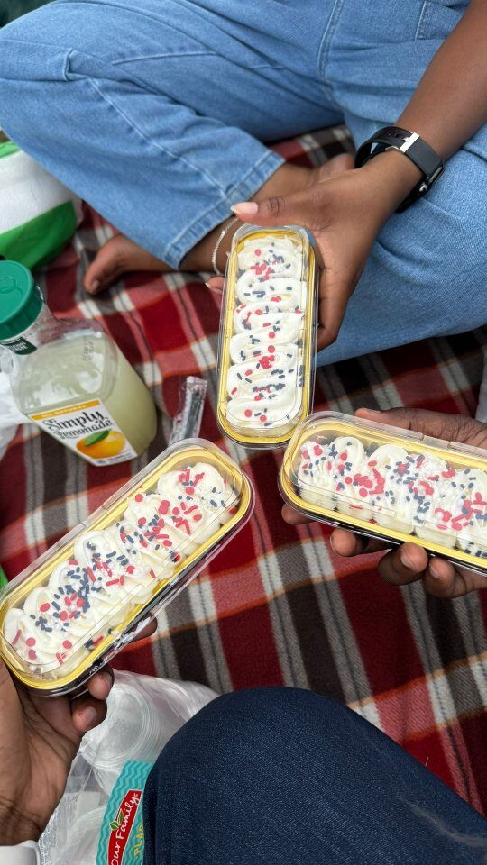Loaf cakes topped with cream and sprinkles