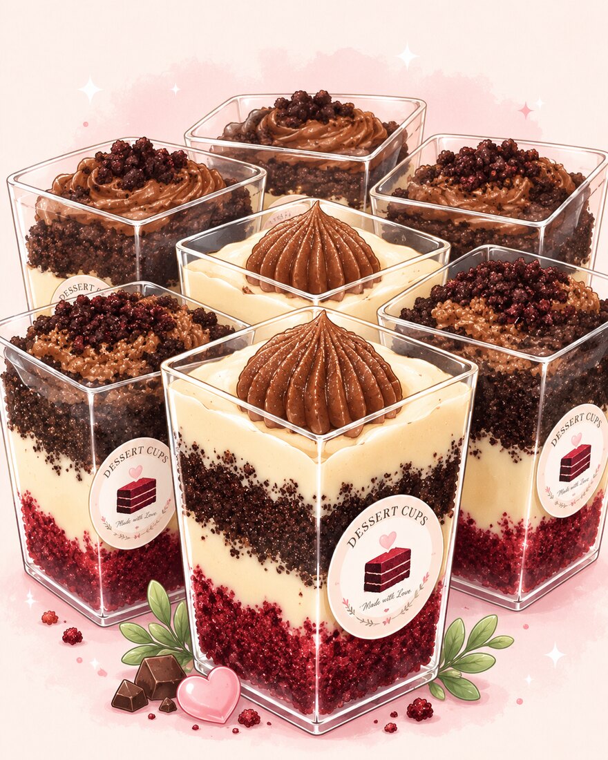 Layered red velvet and chocolate dessert cups